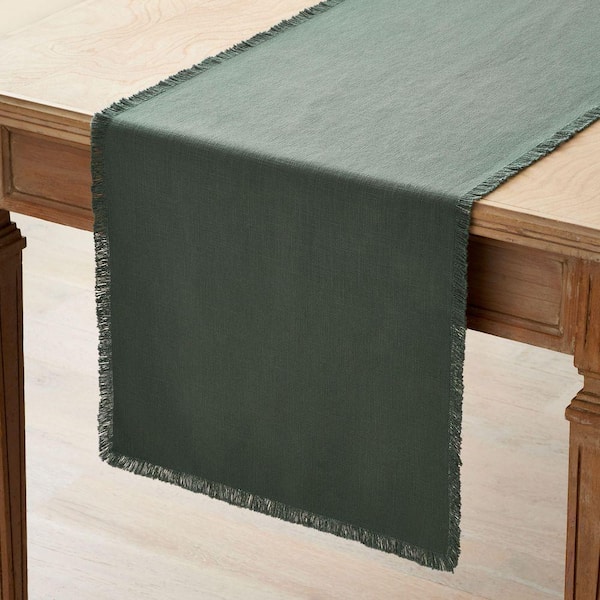 Company Cotton Solid Fringe 16 in. W x 108 in. L Moss Green Solid Table Runner
