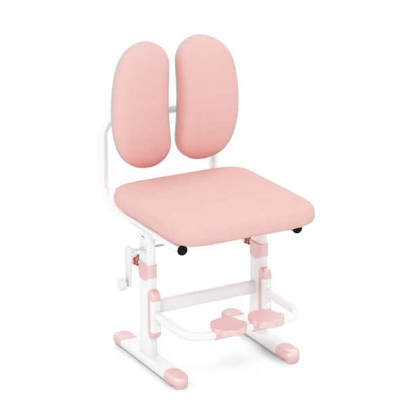 Costway Pink Height-Adjustable Kids Desk Chair with Double Back Support & Rotatable Footrests
