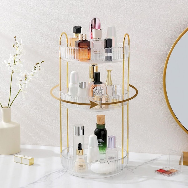 3-Tier 360° Rotating Makeup Organizer for Vanity Countertop - White Amazon.com: KINGRACK Metal Bathroom Counter Organizer  main image 2