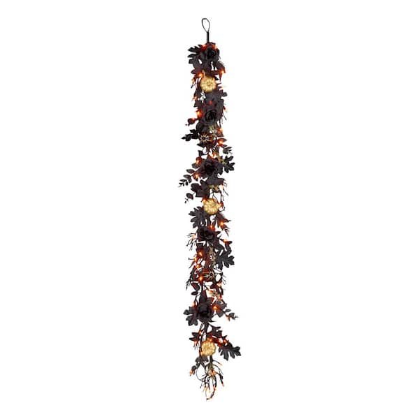 6 ft. Chic Eek Black Halloween Garland with LED Lights