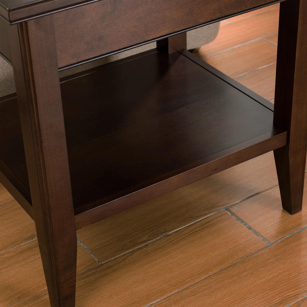 Laurent Chocolate Cherry Solid Wood End Table with Drawer and Shelf