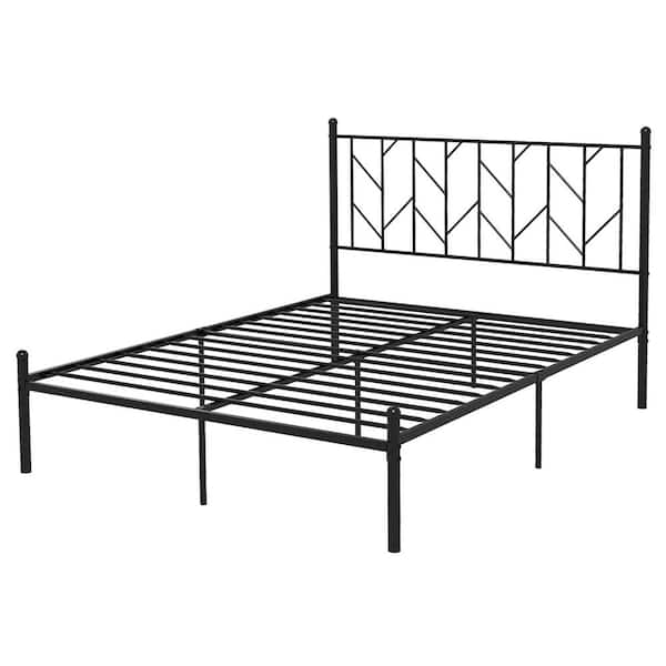 Costway Black Metal Frame Queen Size Platform Bed with Vintage ...