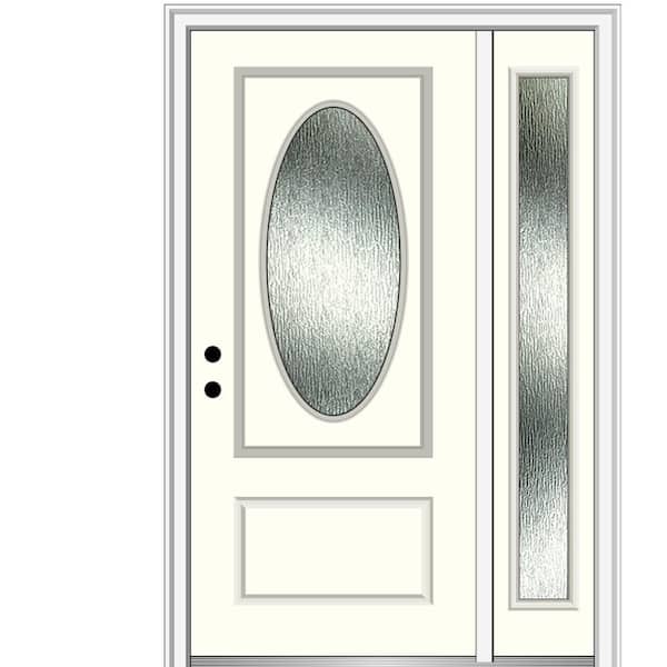 MMI Door 48 in. x 80 in. Right-Hand Inswing Rain Glass Alabaster Fiberglass Prehung Front Door on 6-9/16 in. Frame