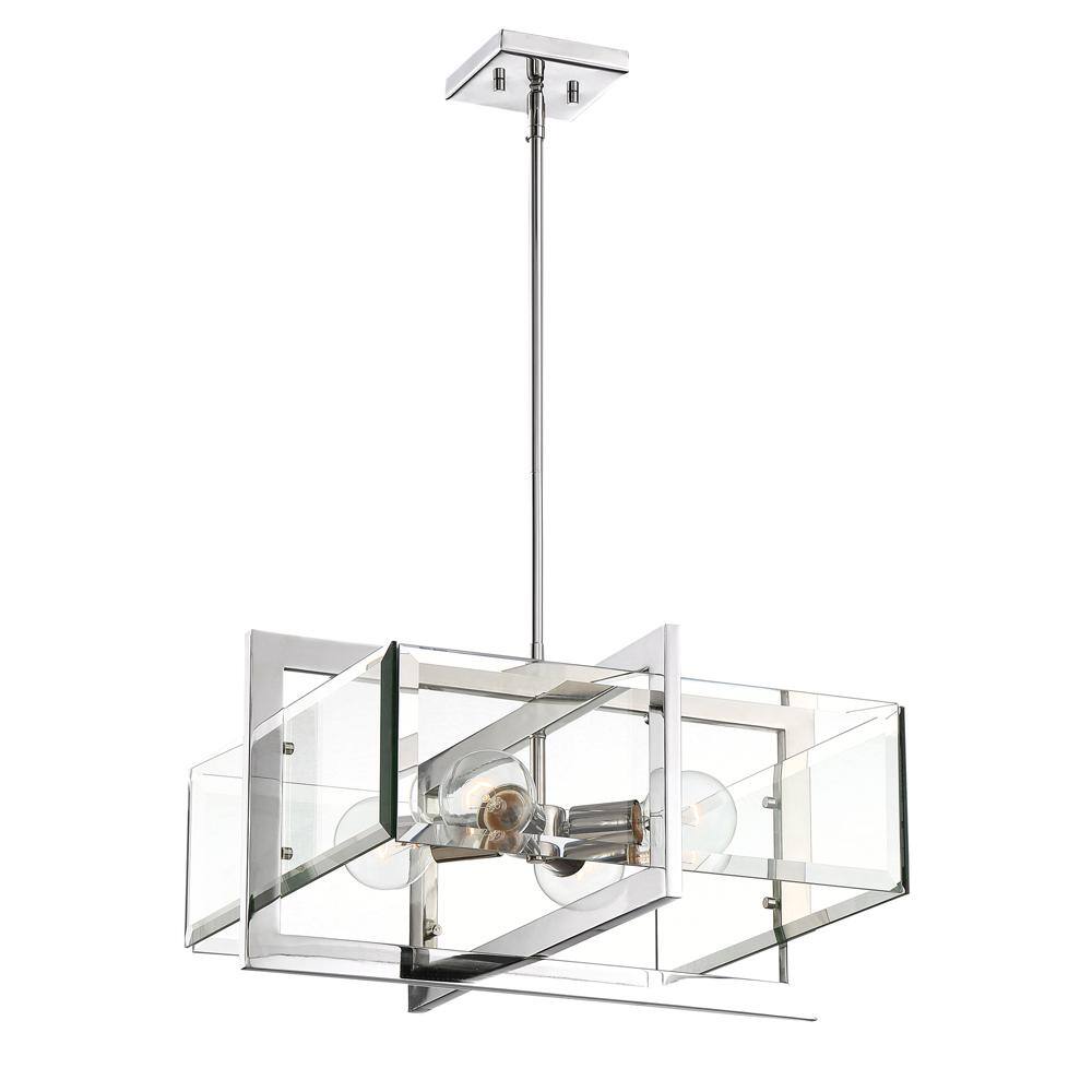 Ethan Beveled Glass 4-Light Pendant in Polished Nickel