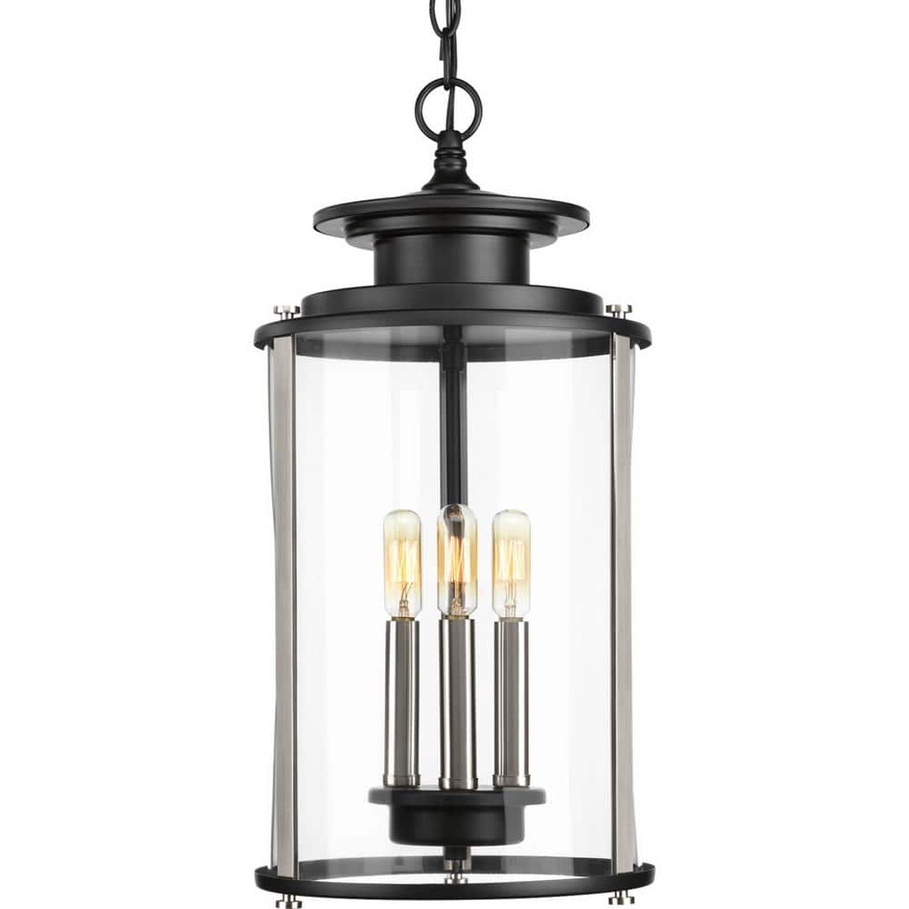 Squire Matte Black and Clear Glass 3-Light Hanging Lantern