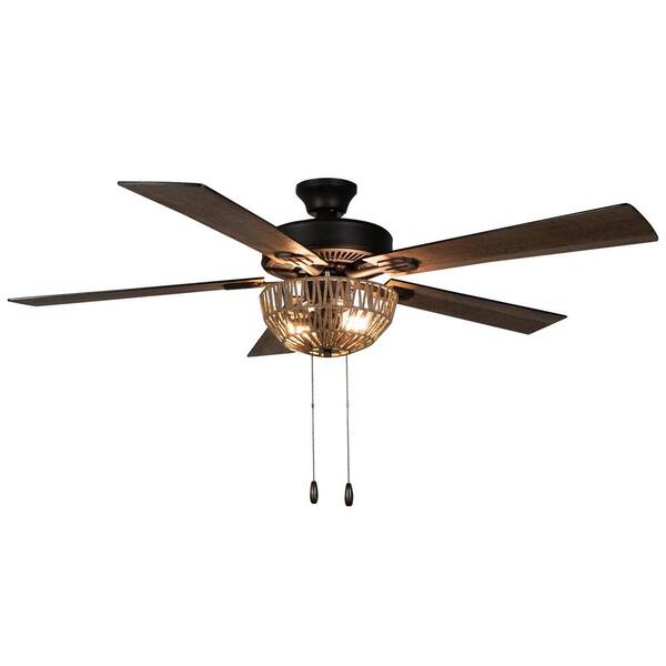 LED Indoor Brown Rope Ceiling Fan 
