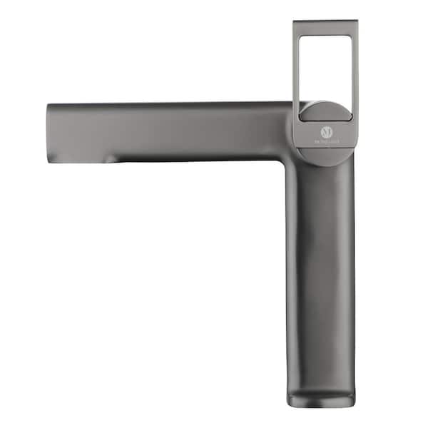 Mondawe Trendy Long Spout Brass Single-Handle Single-Hole Bathroom Faucet Sink Faucet Bathroom Faucet in Brushed Black Chrome