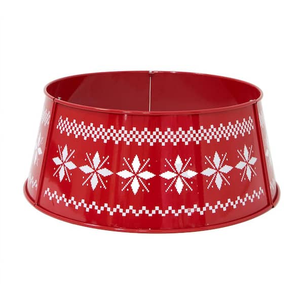 Fraser Hill Farm 26 in. Metal Christmas Tree Collar in Red FFTRING0260RED The Home Depot