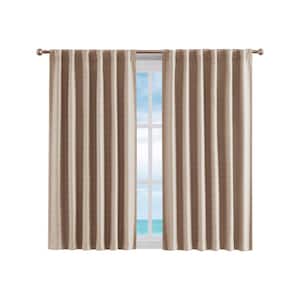 Robin Natural Thermal Woven 52 in. W x 63 in. L Back Tab Room Darkening Curtain (2-Panels)