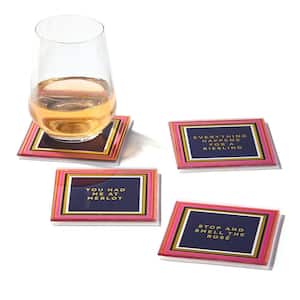 Pink Set Of 4 Glass Coaster Set 4 in. D