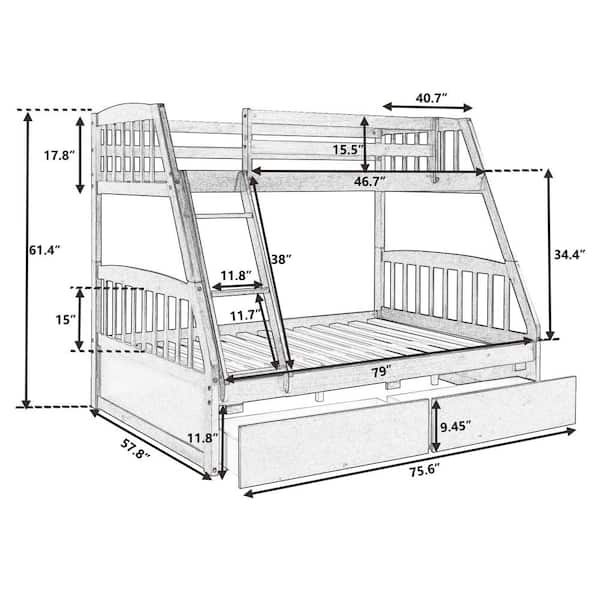 Full Bunk Bed With 2 Storage Drawers, Full Size Twin Bunk Beds