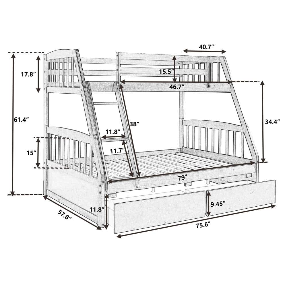Harper & Bright Designs Espresso Solid Wood Twin Over Full Bunk Bed ...