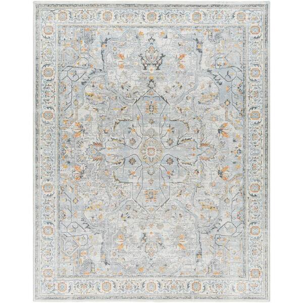 Livabliss Hassler Light Blue/Orange 10 ft. x 14 ft. Medallion Indoor Area Rug