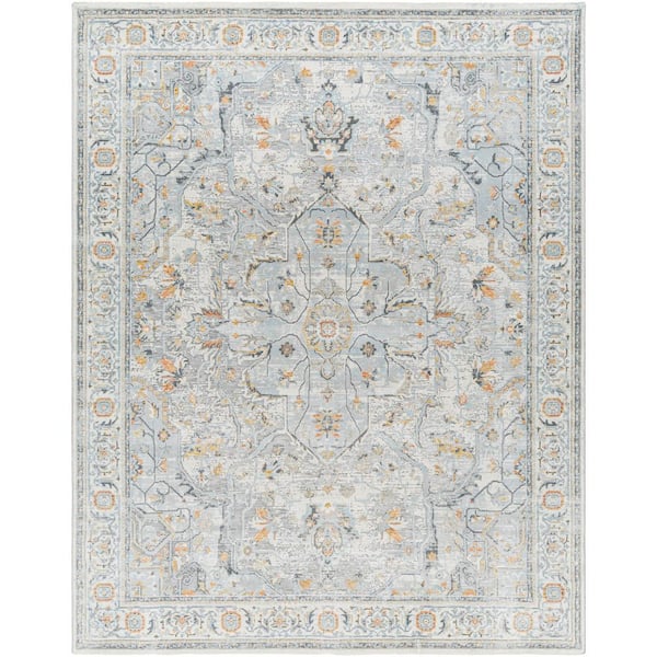 Hassler Light Blue/Orange 9 ft. x 12 ft. Medallion Indoor Area Rug