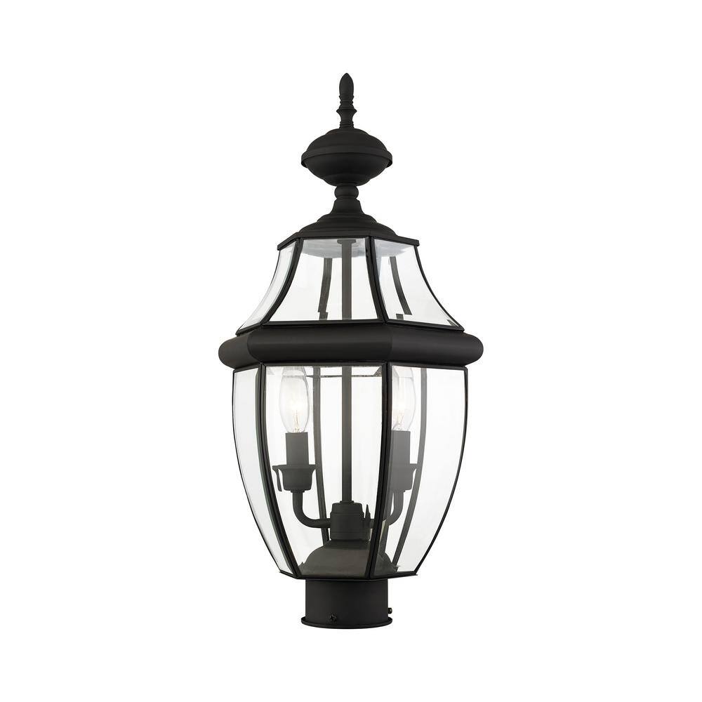 Monterey Elegance 2-Light Black Brass Outdoor Post Lantern with Clear Beveled Glass
