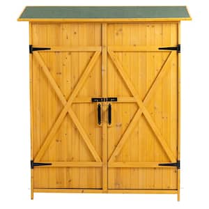 56 in. W x 19.5 in. D x 64 in. H Natural Fir Wood Outdoor Storage Cabinet, Double Lockable Doors