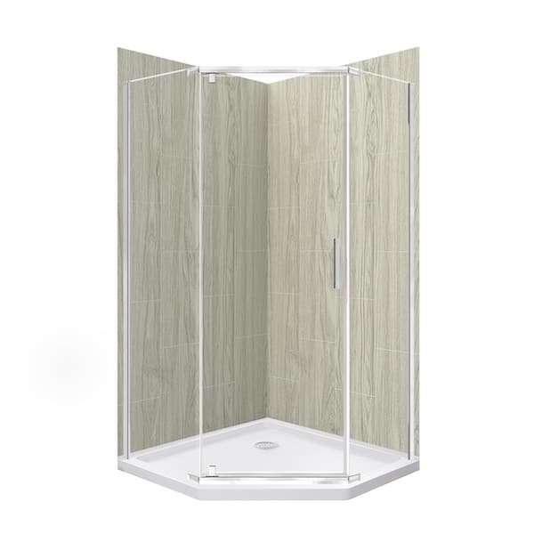 Cove 36 in. L x 36 in. W x 78 in. H Corner Shower Stall/Kit with Corner Drain in Driftwood and Silver