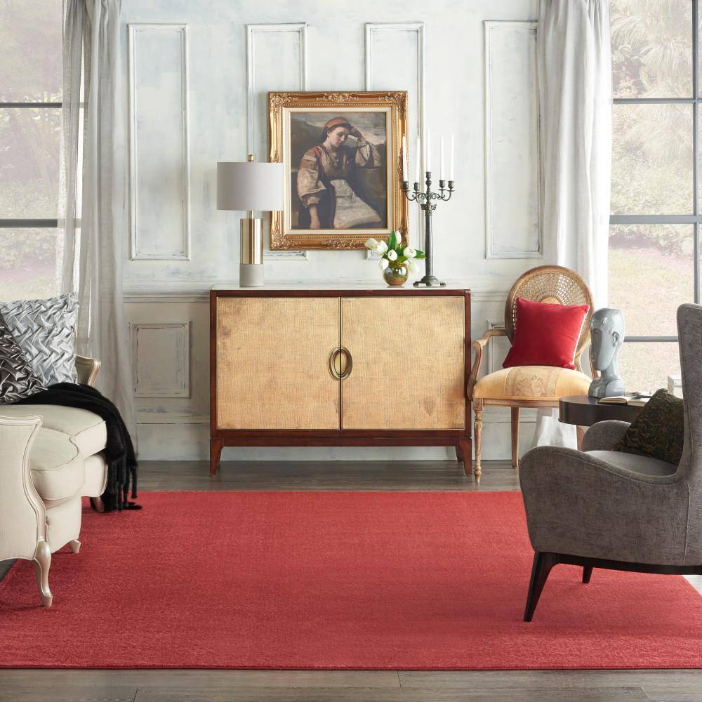 Brick Red Solid Synthetic 5' x 7' Easy Care Indoor/Outdoor Rug