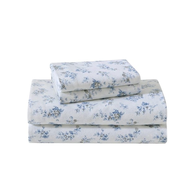 Laura Ashley Audrey 3-Piece Grey Cotton Flannel Twin Sheet Set