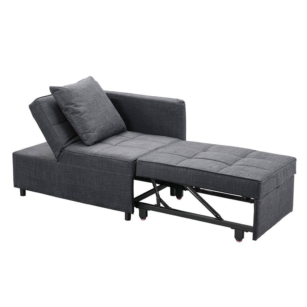 4 in 1 71 in. Dark Gray Fabric Twin Size Sofa Bed with Pullout Sleeper Conv