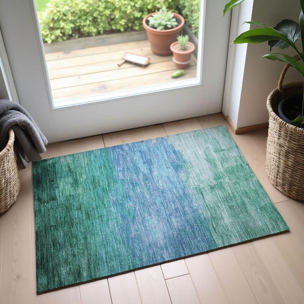 Mayfield Premium Machine Washable Abstract AMF1465 Teal 2 ft. x 3 ft. Area Rug