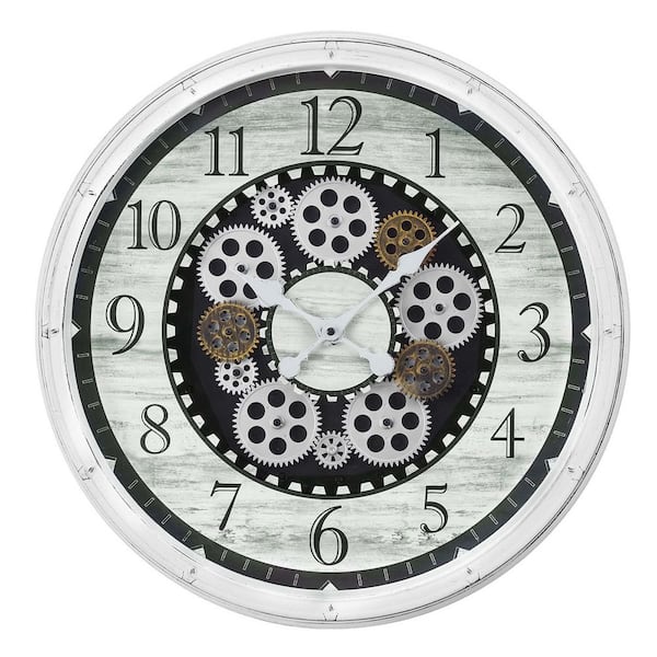 YESSKY DOWELL ENTER LLC 20 in. Round Wall Clock, Silent Wall Clock with Gear Mechanism for Living Room, Bedroom, Antique White