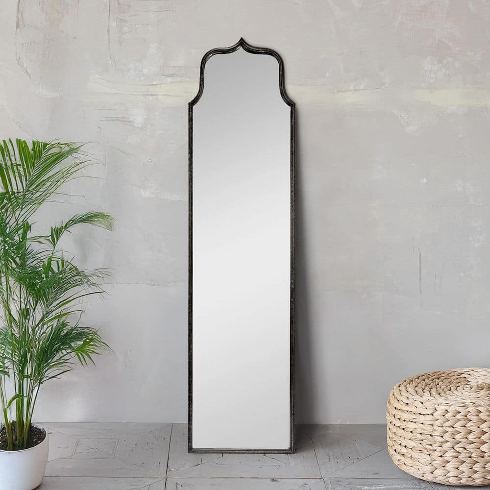 Distressed Black Metal Framed Full Length Wall Mirror