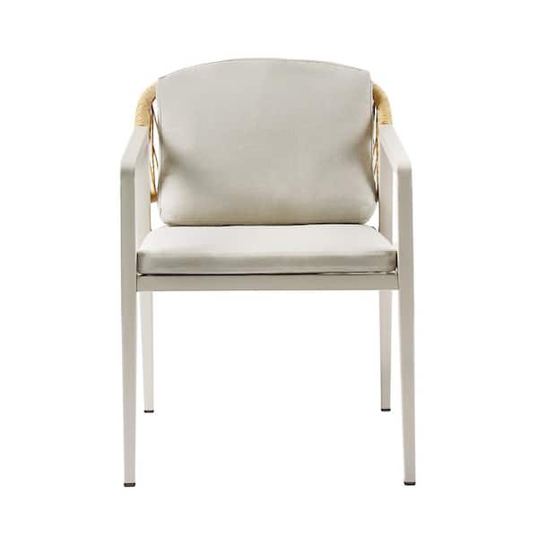 Unbranded Gray Wicker Rattan Woven Outdoor Waterproof Dining Chair Armchair Seating with Gray Cushions (2-Pack) for Patio Poolside