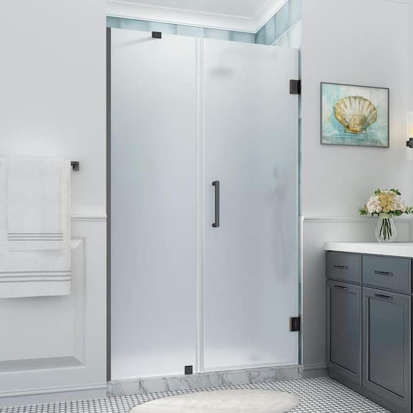 Aston Belmore XL 52.25 - 53.25 in. x 80 in. Frameless Hinged Shower Door with Ultra-Bright Frosted Glass in Oil Rubbed Bronze