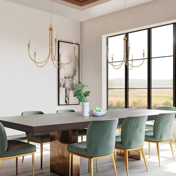 5-Light Modern Black Drum Integrated LED Chandelier with Gold Candlestick Island Pendant for Kitchen Bedroom Dining Area