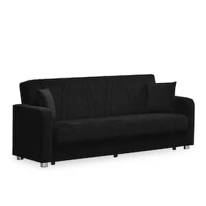 Grandeur Collection Convertible 87 in. Black Chenille 3-Seater Twin Sleeper Sofa Bed with Storage