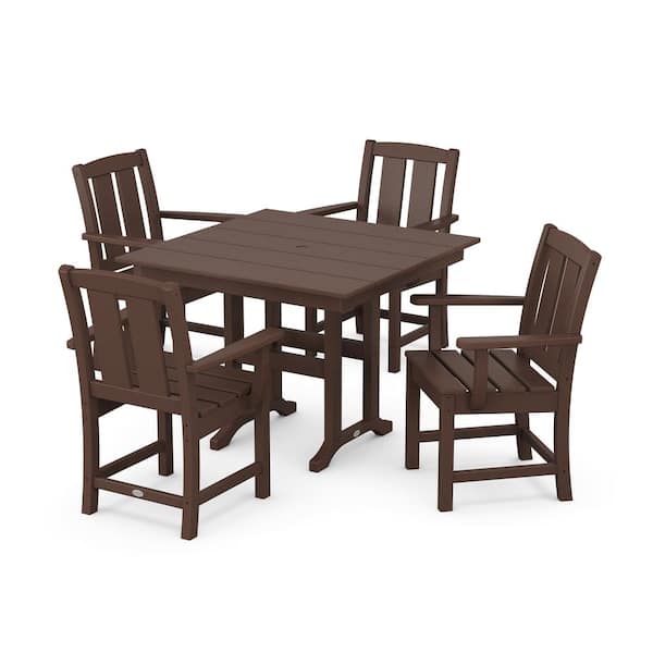POLYWOOD Mission 5-Piece Farmhouse Plastic Square Outdoor Dining Set in Mahogany