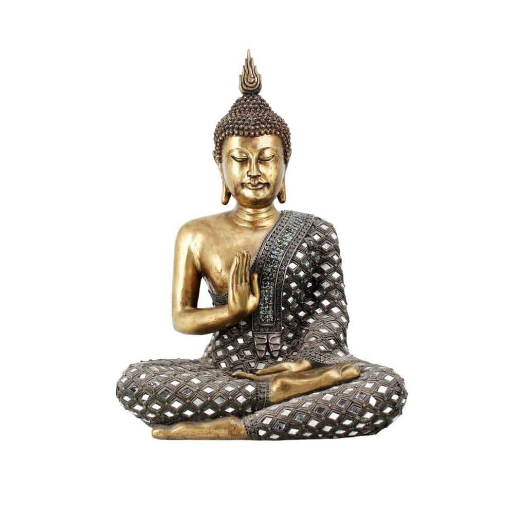 ブッダ像ー金張り  Buddha StatueーGold Ｐlated Zaer Ltd. International 17.3 in. Tall Gold and Silver Polyresin