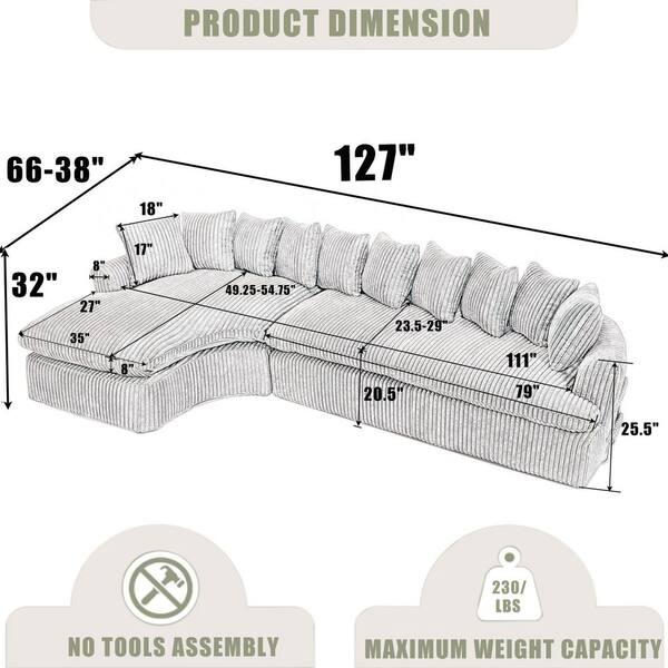 aisword No Assembly Required 127 in. L-Shape Corduroy