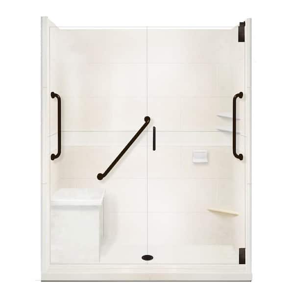 American Bath Factory Classic Freedom Grand Hinged 30 in. x 60 in. x 80 in. Center Drain Alcove Shower Kit in Natural Buff and Black Pipe
