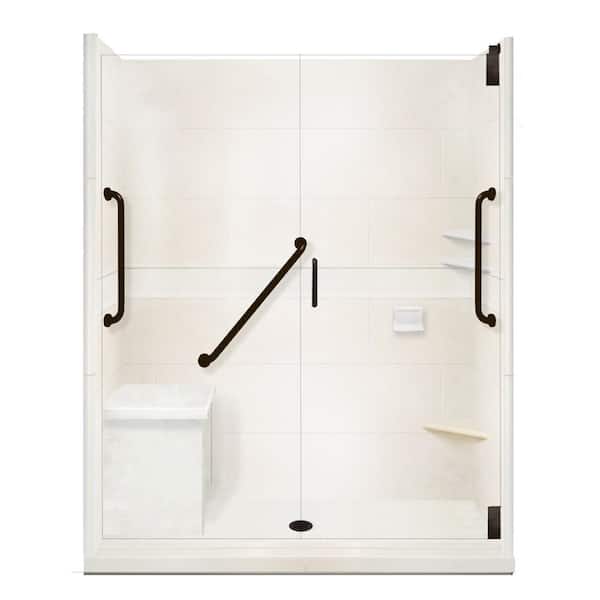 American Bath Factory Classic Freedom Grand Hinged 32 in. x 60 in. x 80 in. Center Drain Alcove Shower Kit in Natural Buff and Black Pipe