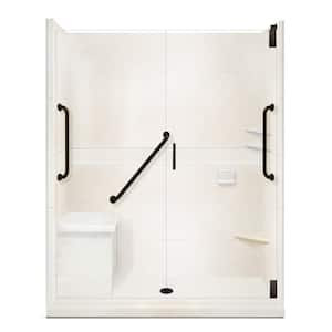 Classic Freedom Grand Hinged 36 in. x 60 in. x 80 in. Center Drain Alcove Shower Kit in Natural Buff and Black Pipe