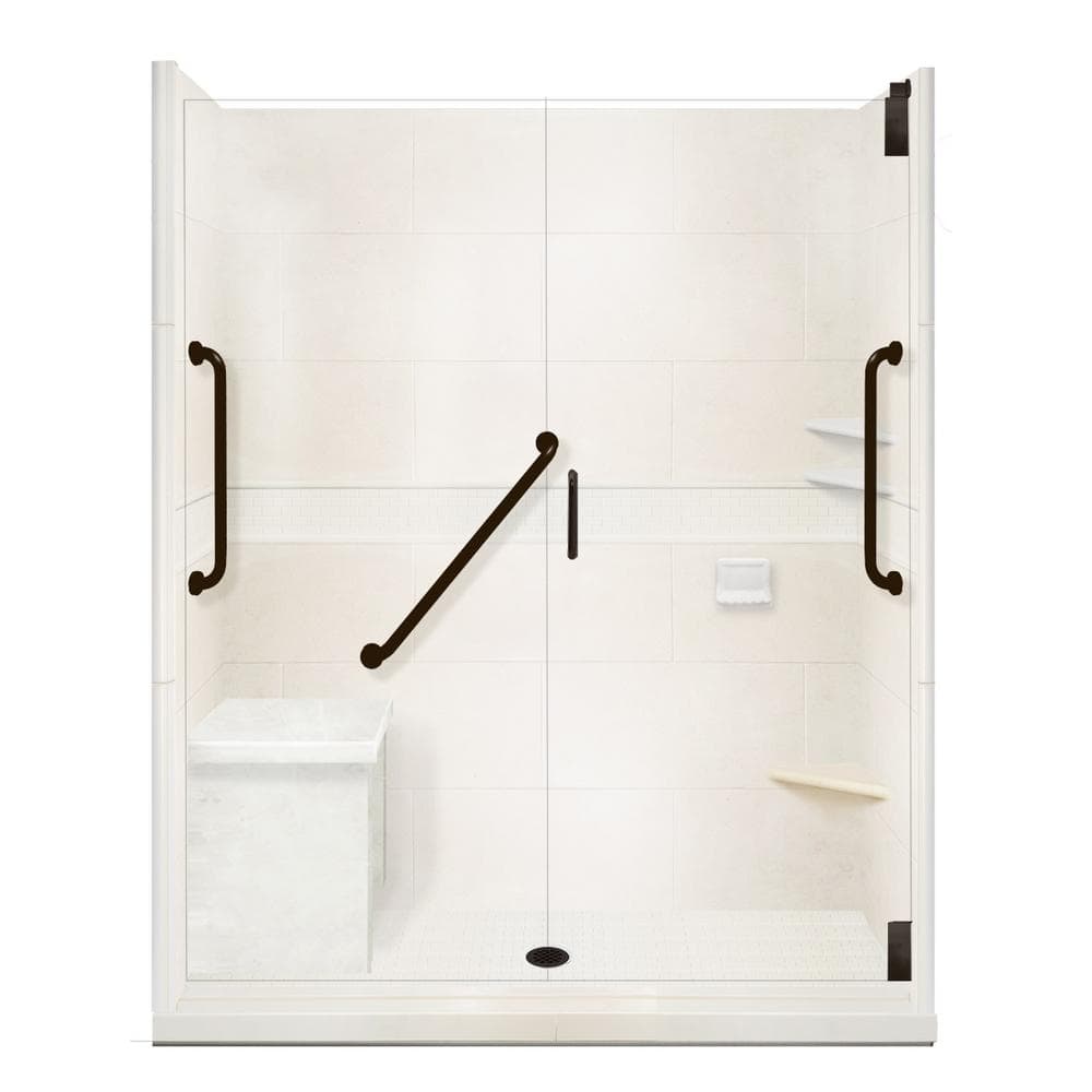 Natural Buff Corner Shower Enclosure Kit with Subway Black Accent