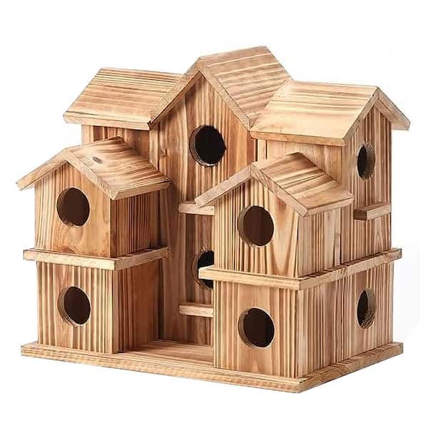 Outdoor Wooden 10 Hole Bird House Large Nesting Box for Garden Courtyard Backyard Decor Handmade Cedar