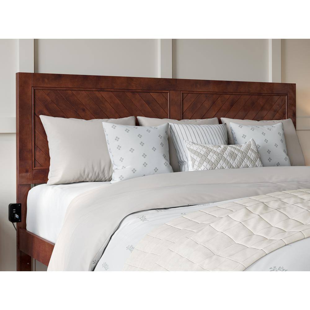 Canyon Walnut King Wood Platform Bed with Chevron Headboard