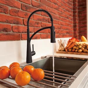 Brenner Commercial Style Single-Handle Pull-Down Sprayer Kitchen Faucet in Matte Black