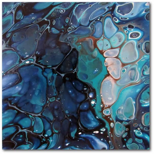 Courtside Market Blue and Turquoise Gallery-Wrapped Canvas Abstract Wall Art 16 in. x 16 in.