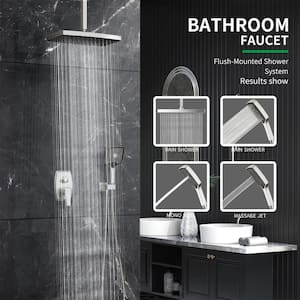 Single-Handle 2-Spray 16 in. Rectangle Rain Shower Faucet and Hand Shower Kit in Brushed Nickel