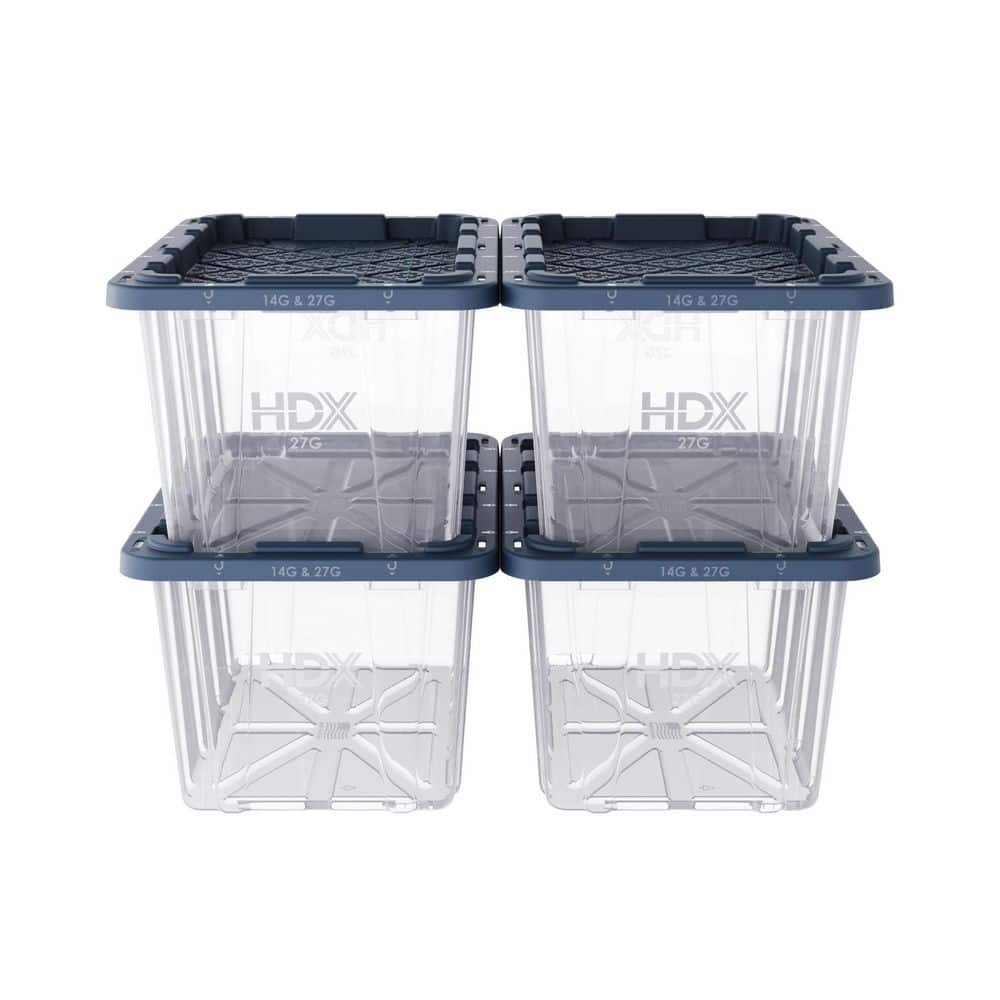 HDX 27 Gal. Tough Storage Tote in Clear with Moonlit Ocean Lid (4