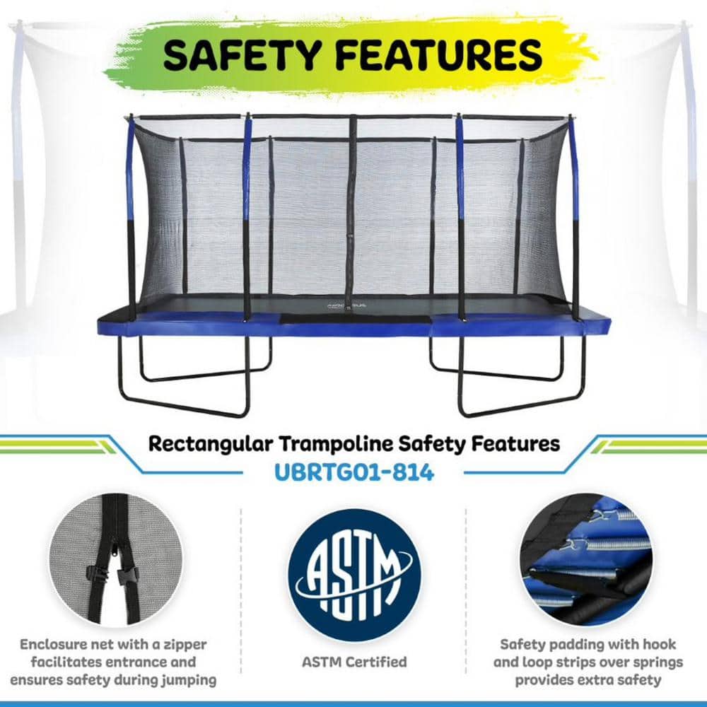 14 ft x 9 ft Black and Blue Rectangular Trampoline with Enclosure