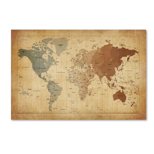 Time Zones Map of the World by Michael Tompsett Floater Frame Travel Print Hidden Frame Wall Art 24 in. x 16 in.