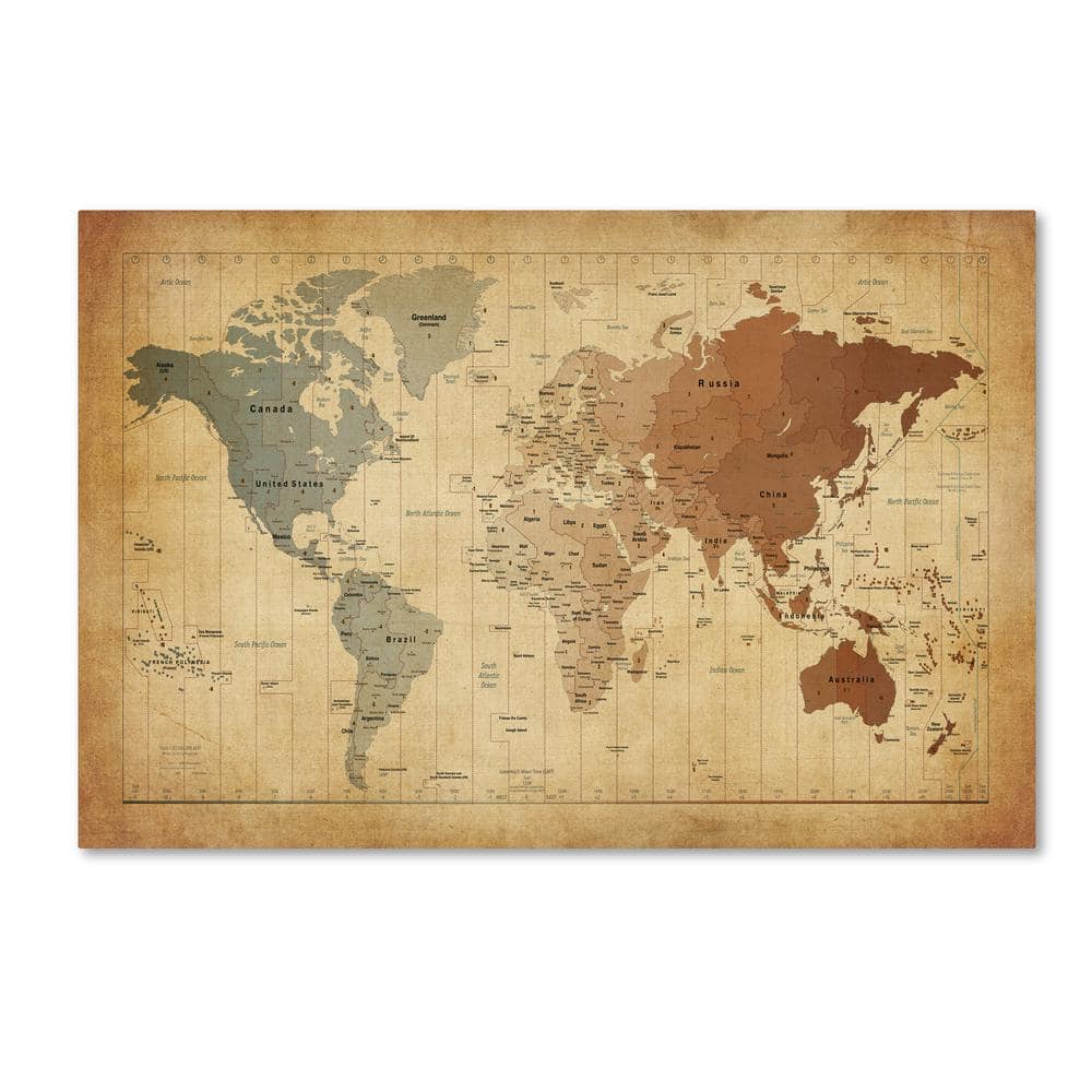 Trademark Fine Art Time Zones Map of the World by Michael Tompsett ...