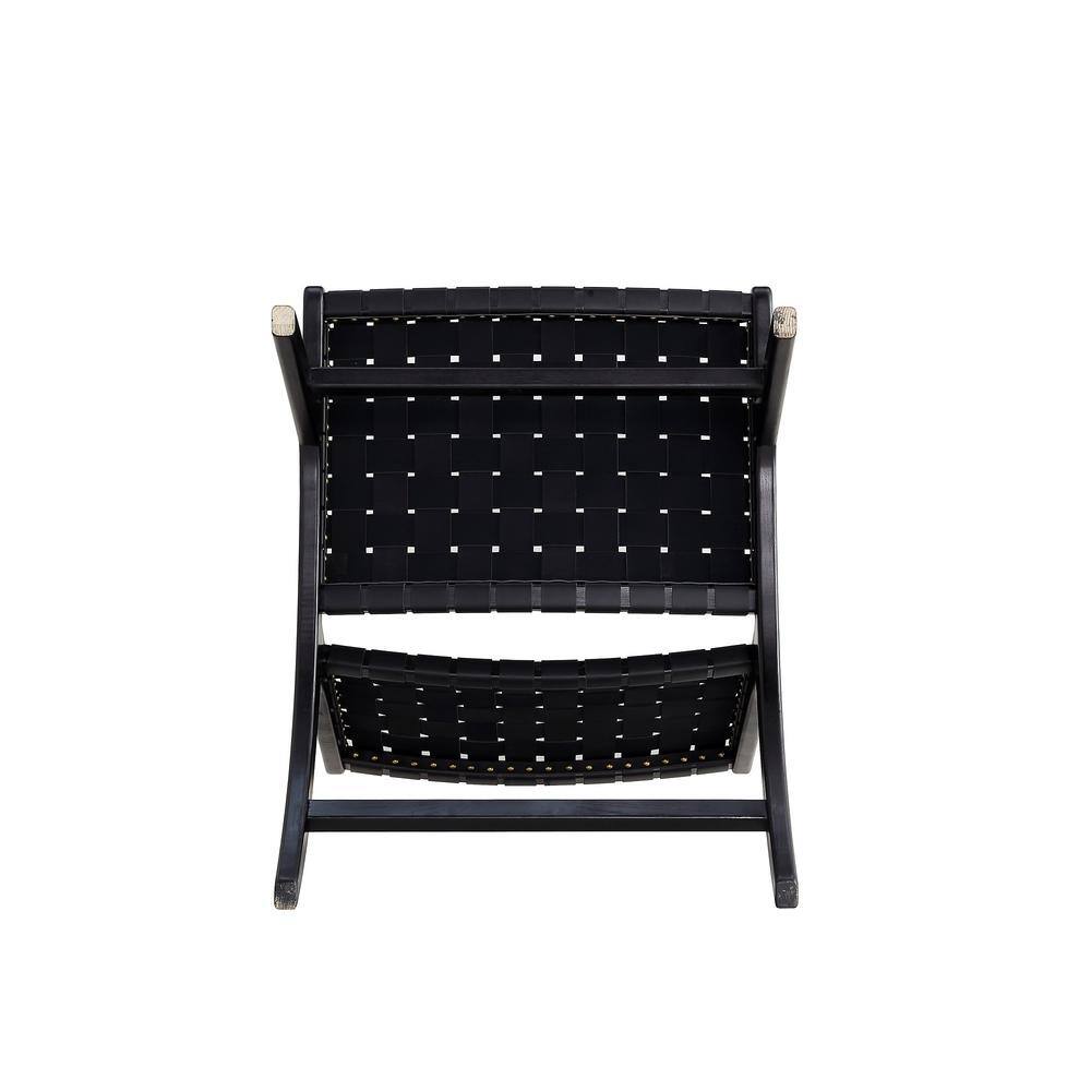 Manhattan Comfort Black Faux Leather Woven Slipper Chair