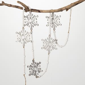 55.5 in. Silver Dangling Wooden Snowflake Garland
