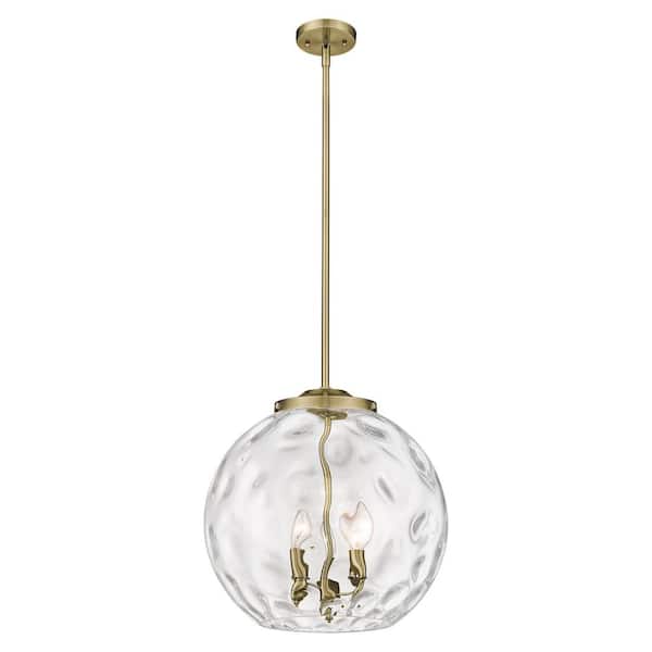 Athens Water Glass 60-Watt 3-Light Antique Brass Shaded Mini Pendant Light with Clear Water Glass